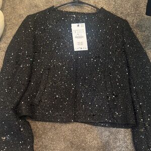 Zara Black Sequin Cropped Blazer